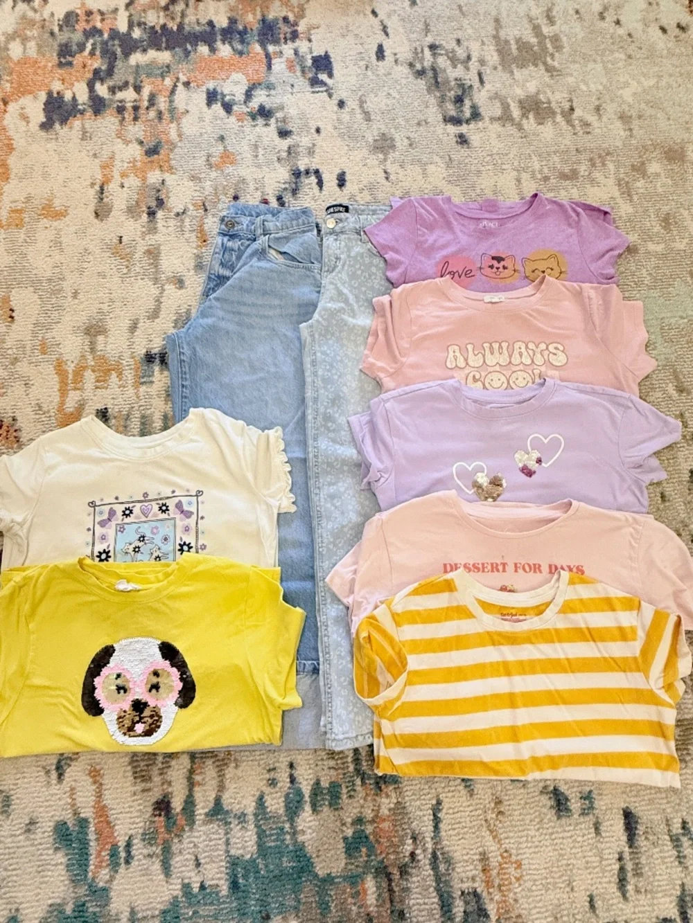 Lot of 9 Girls Clothes size 10/12 large short sleeve t-shirts tops shirts denim